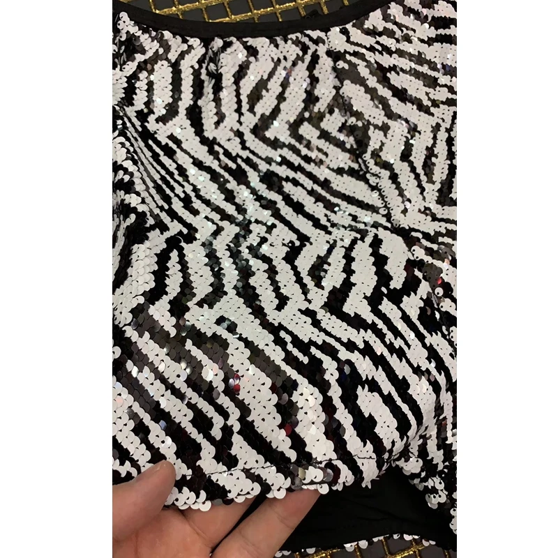 2019 модные пикантные Клубные наряды Черный и белый блесток сексуальное боди из 2