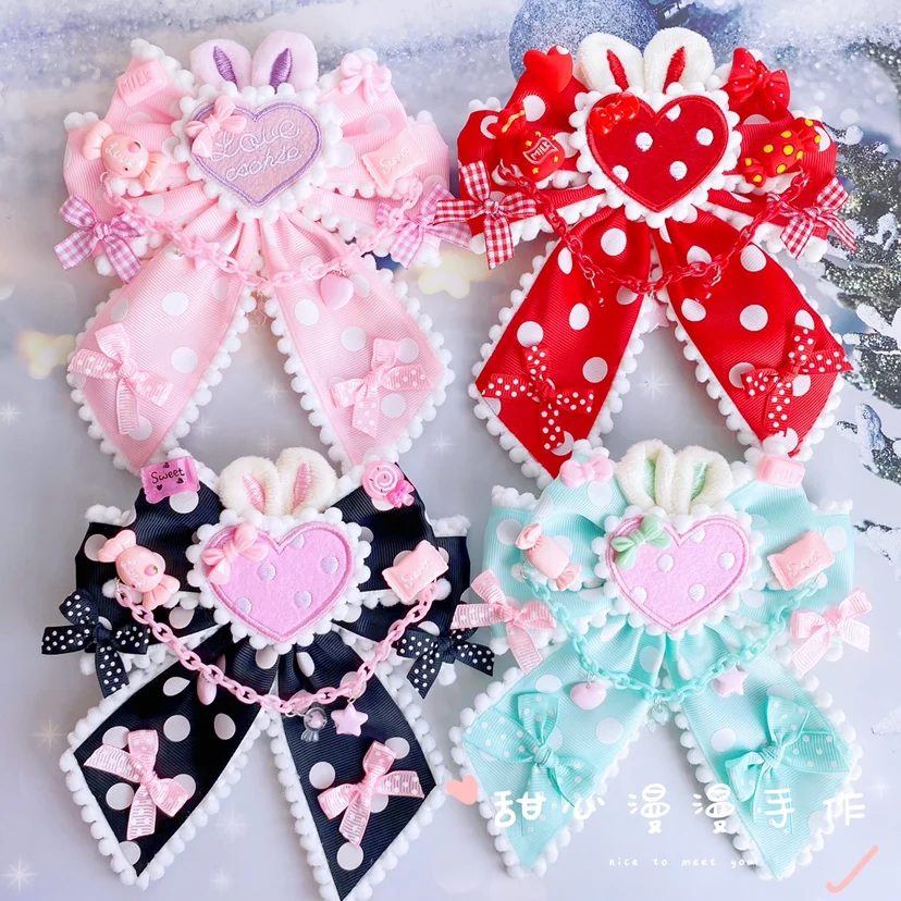 

Lolita Badge Sweet Cute Big Bowknot Plush Rabbit Ear Barrette Brooch Pin Handmade Hair Accessories JK Horsetail Clip Hairpin