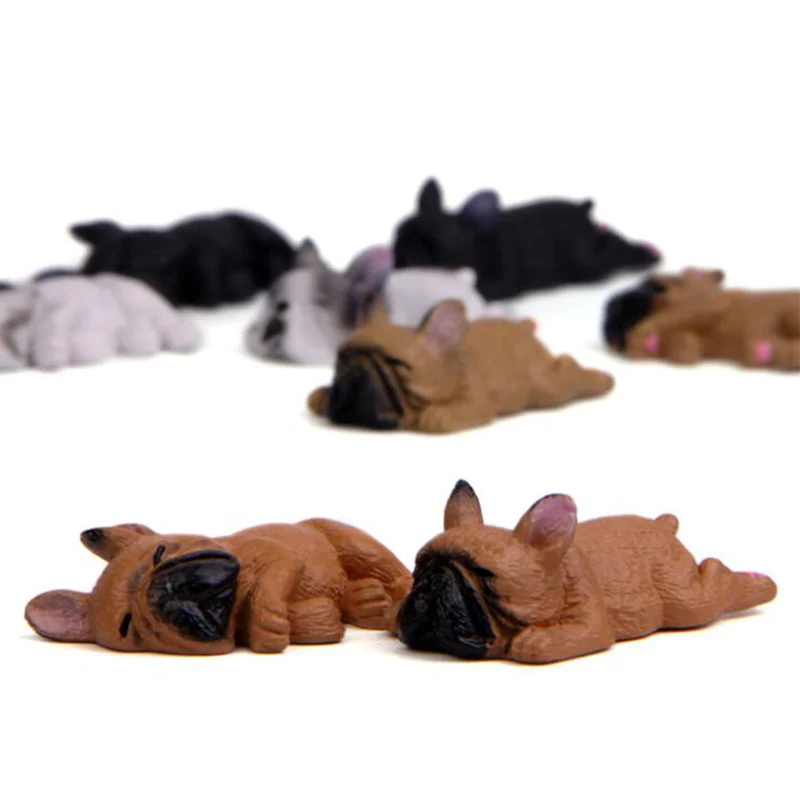

1pc Cute Cartoon Simulation Sleeping Puppy French Bulldog Pet Dog Dolls Mini Action Figure Toys Landscape Decoration Models Gift