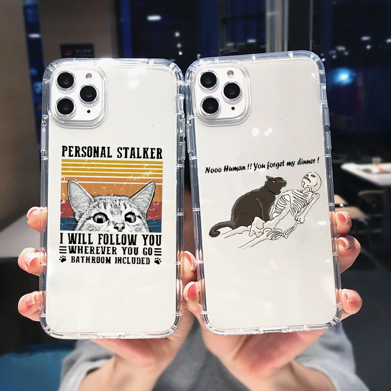 

Cartoon Cat Clear Phone Case for IPhone 11 12 Pro Max Mini 6 7 8 Plus XS 6S X XR Funny Skull Pet Shockproof Soft Silicon Cover