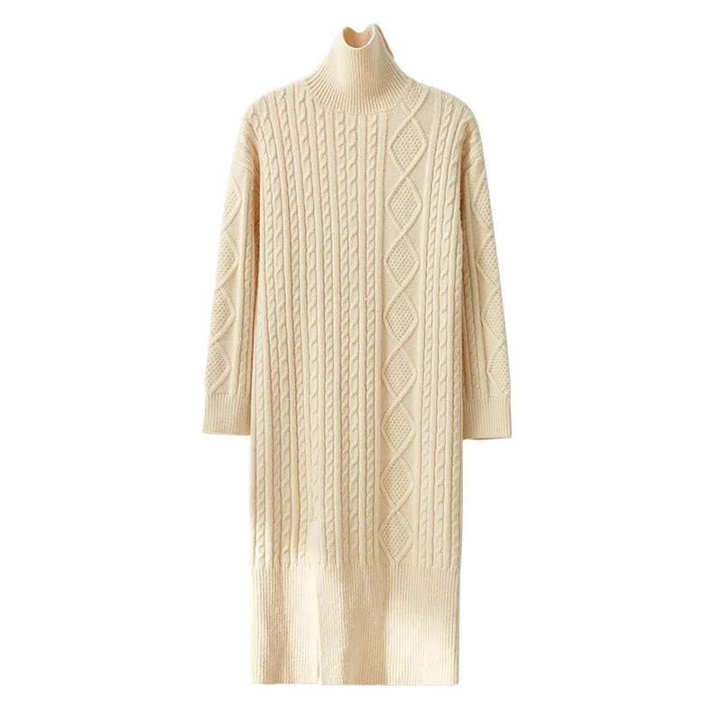 

Amii Minimalist Knitted Dress Winter Women Elegant Split Solid Loose Female Turtleneck Pullover Tops 11970414