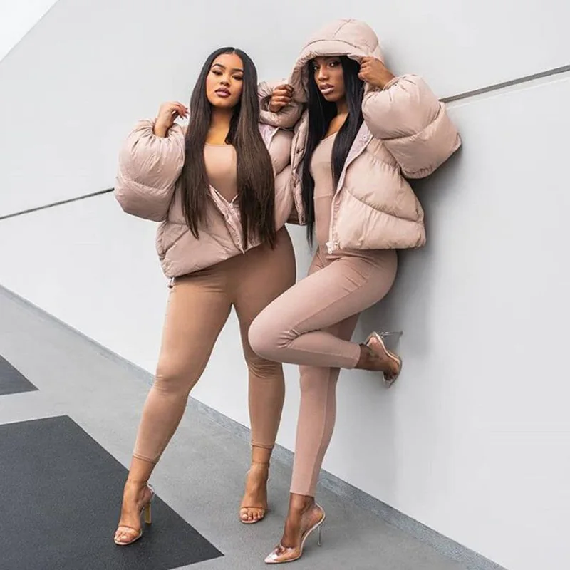 Chic Warm Solid Windbreak Hooded Jacket Coats Women Winter Loose Casual Streetwear Outerwear 2021 Baggy Cotton-Padded Clothes