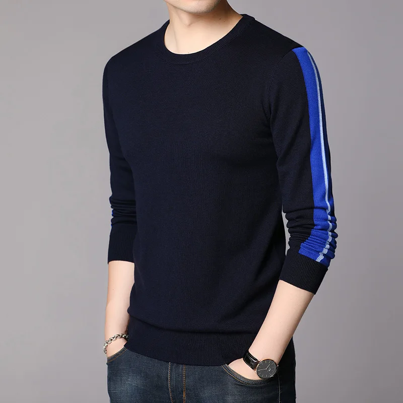 

2021 men round neck solid color long-sleeved knitwear sweaters men's spring autumn trend bottoming shirt MJ11-715