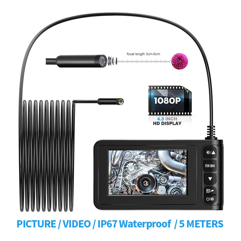 ЖК эндоскоп IP67 5 P HD 1080 мм камера для осмотра автомобильных труб с 6 светодиодами 4 3