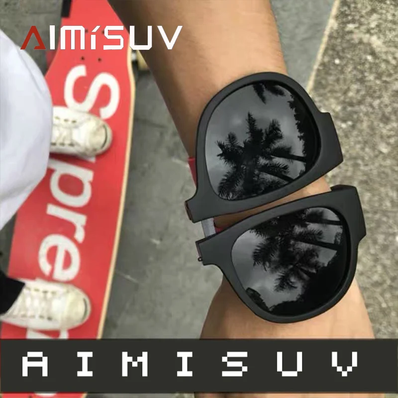 AIMISUV Модные солнцезащитные очки с квадратными линзами с поляризация для защиты от УФ-Для мужчин и Для женщин на открытом воздухе складные солнцезащитные очки Портативный с чехол анти UV400 Óculos