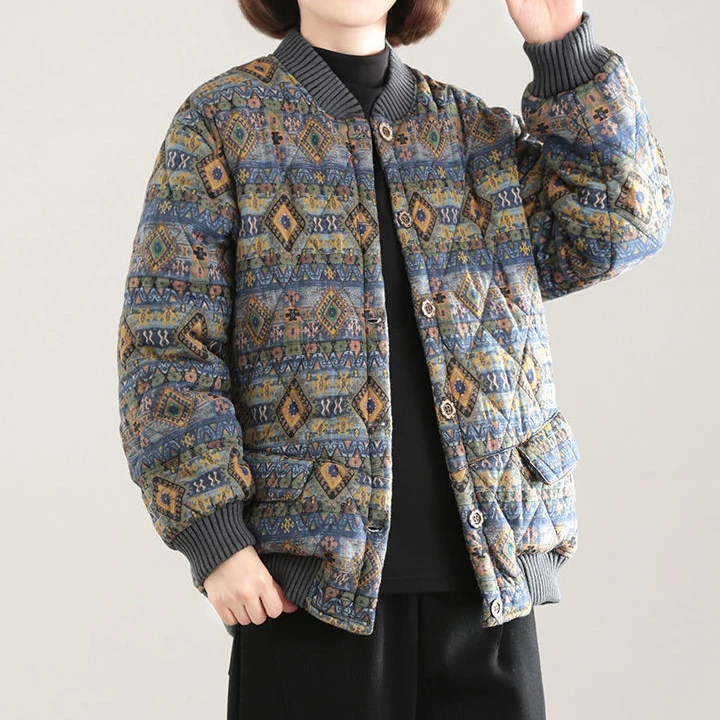 2021 winter new cotton-padded jacket women Korean  printed retro short padded jacket thick warm short jacket  coat