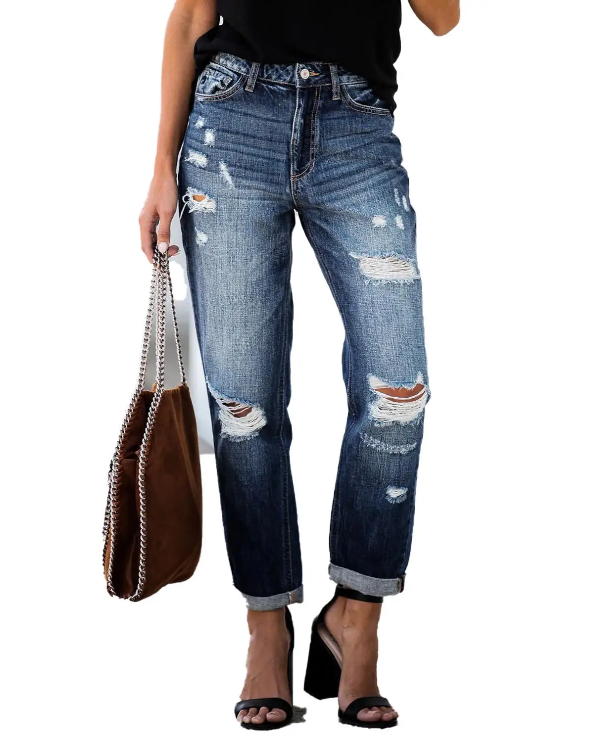 Новинка 2020 рваные джинсы с высокой талией в стиле ретро для женщин мам джинсовые