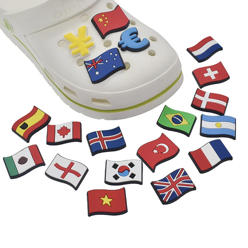 

Single Sale Shoe Charms Accessories Russia Korea Brazil etc National Flags Shoe Decoration for croc jibz Kids Party Gifts