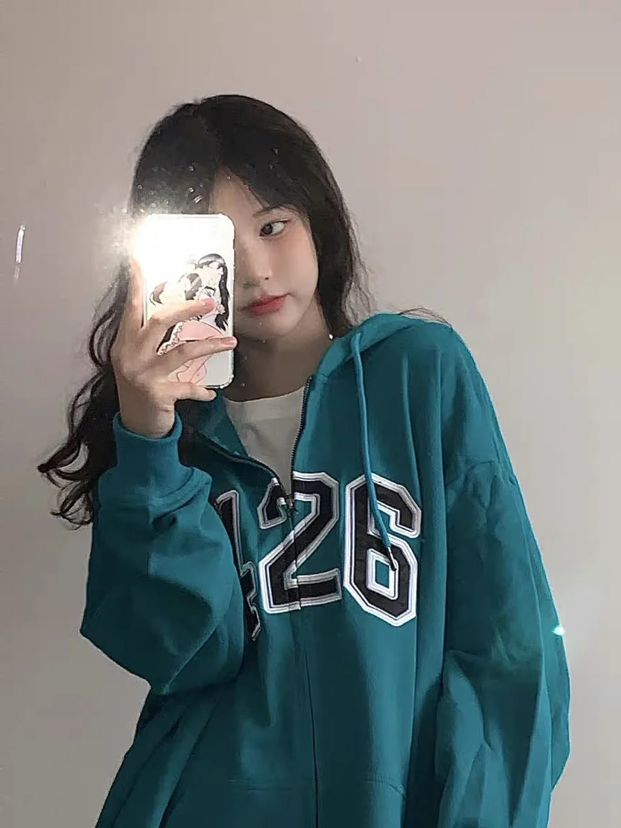 

Винтажный кардиган, пальто для женщин, весна и осень, тонкий свободный модный топ оверсайз на молнии с капюшоном