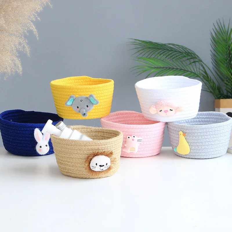 

Criative Cartoon Animals Hand Woven Storage Basket Kids Toys Desktop Organizer Sundries Storage Box Laundry Baskets 16*9CM 1Pcs