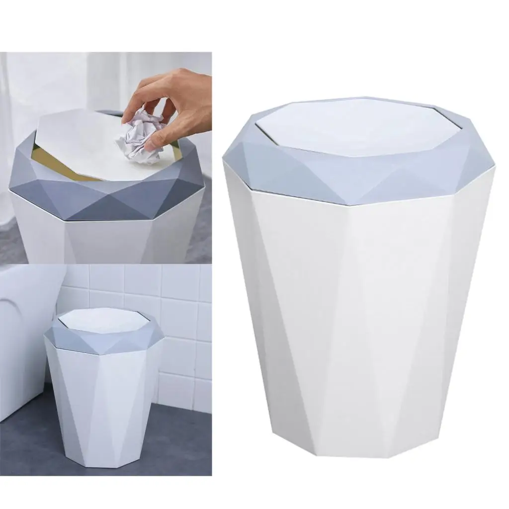Wastebasket Trash Can with Swing Lid Office Living Room Kitchen Garbage Can
