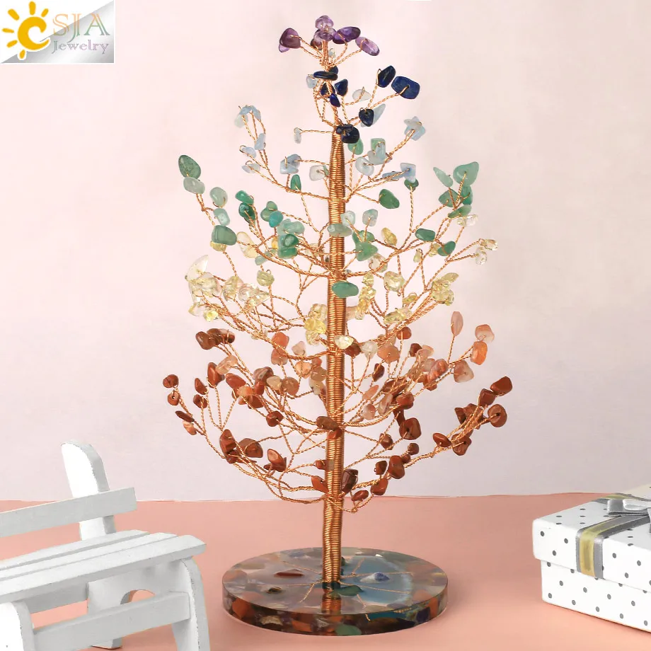 CSJA 7 Чакра натуральное Хрустальное денежное дерево с ломтиками агата круглый