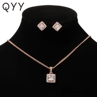 qyy fashion cubic zirconia necklace and earrings set for women accessories bridal wedding jewelry sets party jewellery gifts