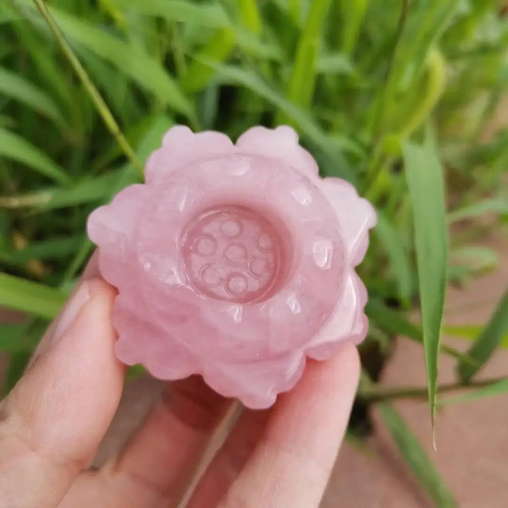 

Natural Rose quartz crystal Lotus Flower Pink stone flower