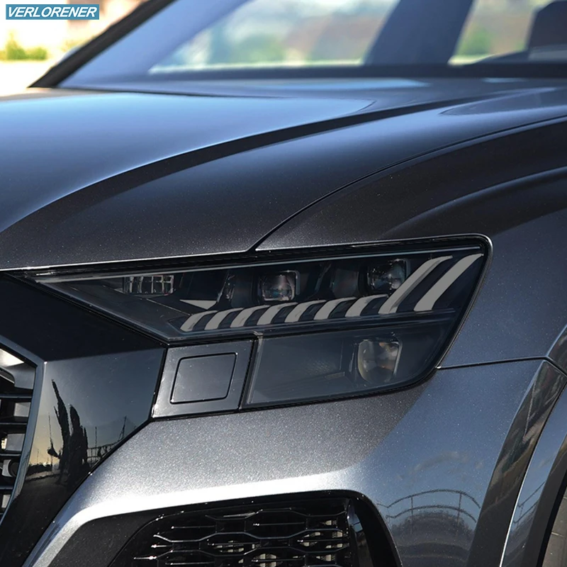 2 Pcs Car Headlight Protective Film Smoke Black Tint Wrap Vinyl Transparent TPU Sticker For Audi Q8 SQ8 RSQ8 2019 2020 2021 2022