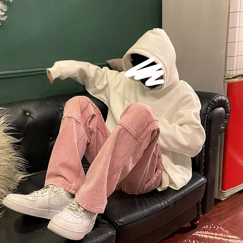 

Men's Work Baggy Casual Pants Classic Style Jeans Pink/blue Black Loose Straight Pants Biker Denim Trousers Hip Hop Jeans