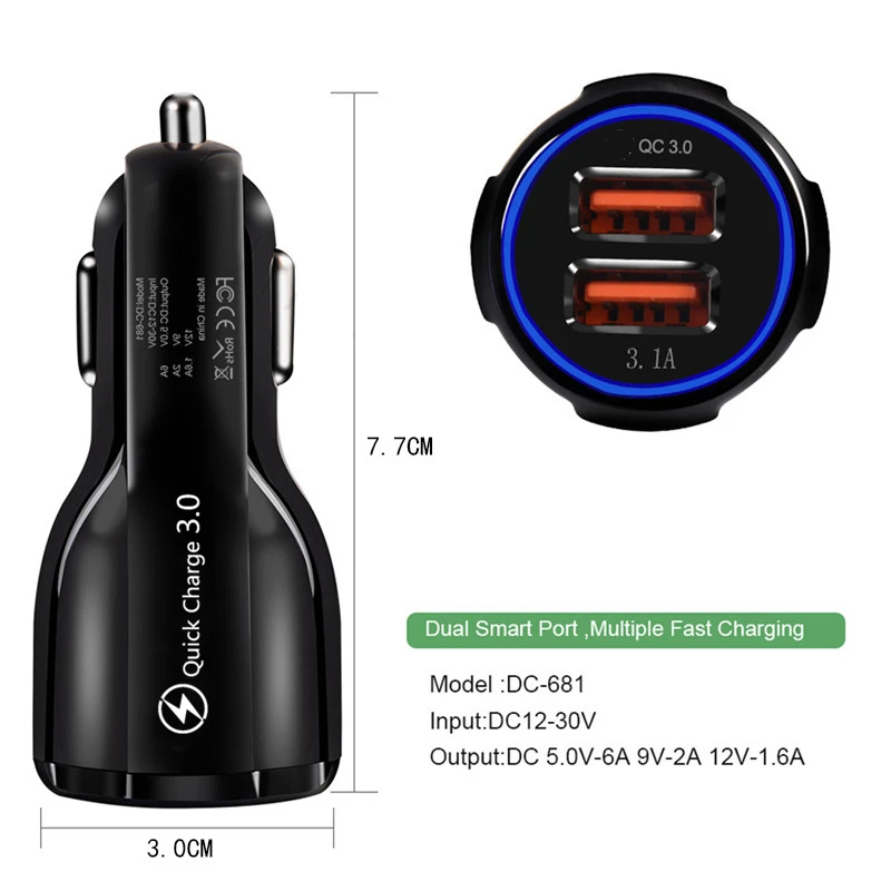 Quick Charge 3.0 Dual USB Car Charger QC3.0 Fast Charging 2 Port Mobile Phone For Samsung S8 Xiaomi Huawei Car-Charger | Мобильные