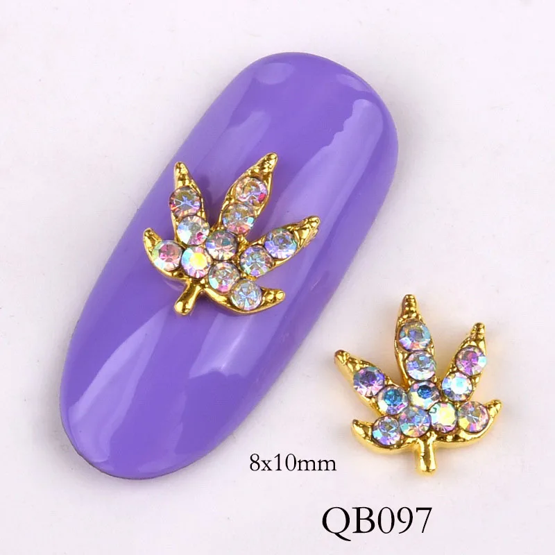 QB097 10 шт Новые украшения для ногтей в виде листьев, 3D золотые листья, блестящие ногти, стразы, жемчужные накладные ногти, сделай сам, украшения для ногтей, QB096-0100 - Цвет: QB097