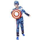 Костюм детский зимний Капитан Америка на Хэллоуин, цельнокроеный костюм и щит для мальчиков и девочек для косплевечерние