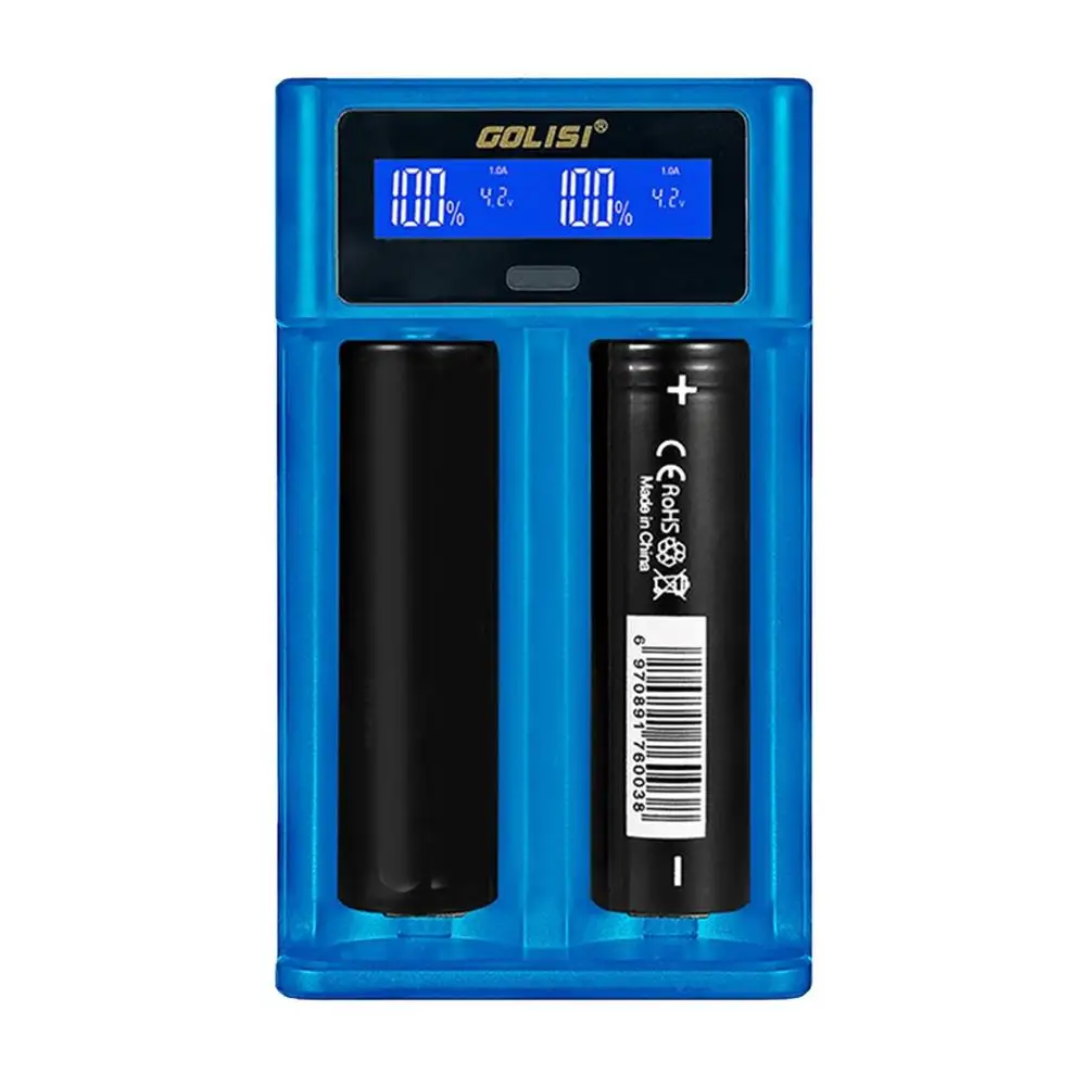 Golisi i2 2.0A Смарт ЖК-зарядное устройство для быстрой зарядки для 18650 21700 Li-Ion Ni-MH Ni-Cd AA AAA аккумуляторная батарея - Цвет: Синий