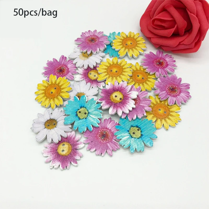 50 шт./пакет деревянные пуговицы с хризантемами милые цветы сделай сам ручные