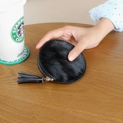 Horse hair ultra-thin cowhide long wallet female tide new European and American fashion leather snap folding wallet - Цвет: black  1