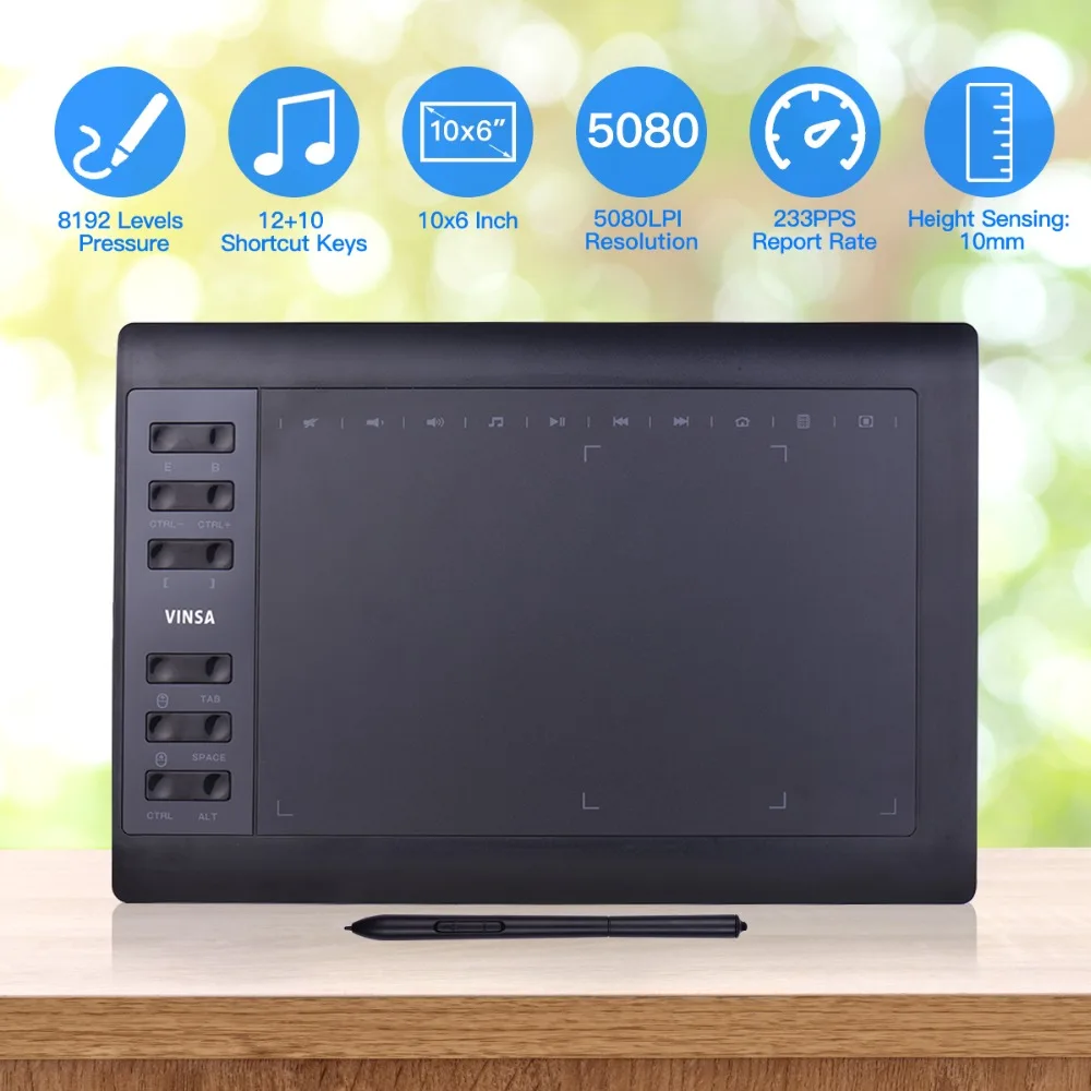 

10 Inch tableta grafica Professional graphic tablet drawing tablet 12 Express-Keys with 8192 Levels Battery-Free Stylus Holder