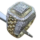 Кольцо с кристаллами, квадратные микро стразы, Золотое кольцо, мужские кольца в стиле хип-хоп, ювелирные изделия, модный подарок на Рождество и вечеринку