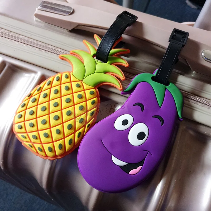 

The Fruit and Vegetable Model Doll Keychain Pineapple Travel Accessories Cartoon PVC Luggage Tag Hang Trunk Cards For Gifts