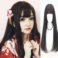 long straight synthetic lolita cosplay costumes wig with bangs anime bangs golden pink multiple colour hair wigs for women