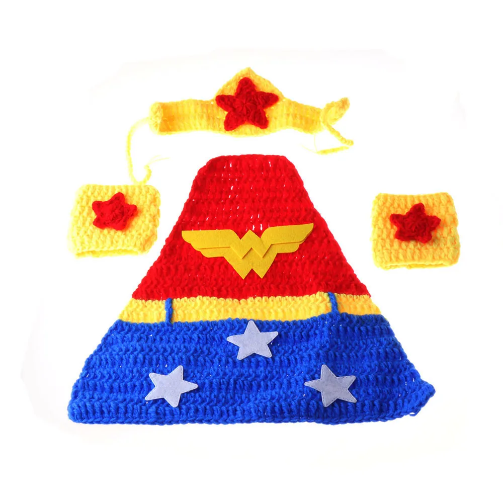 Новорожденный ребенок фотографии реквизит чудо Косплей Костюм вязаная шапка ручной работы плащи одежда для фотосессии младенцев реквизит