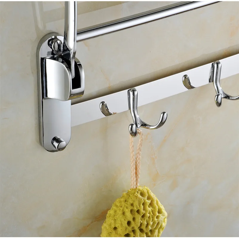 Складная вешалка для полотенец из нержавеющей стали двойная с крючком подвесная