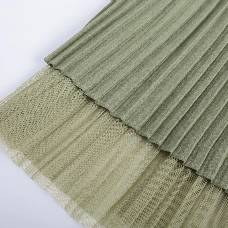 

2021 New Mesh Pleated Skirt Comfortable Elastic High Waist Fairy Mujer Faldas Spring Summer Elegant All Match Jupe Femme