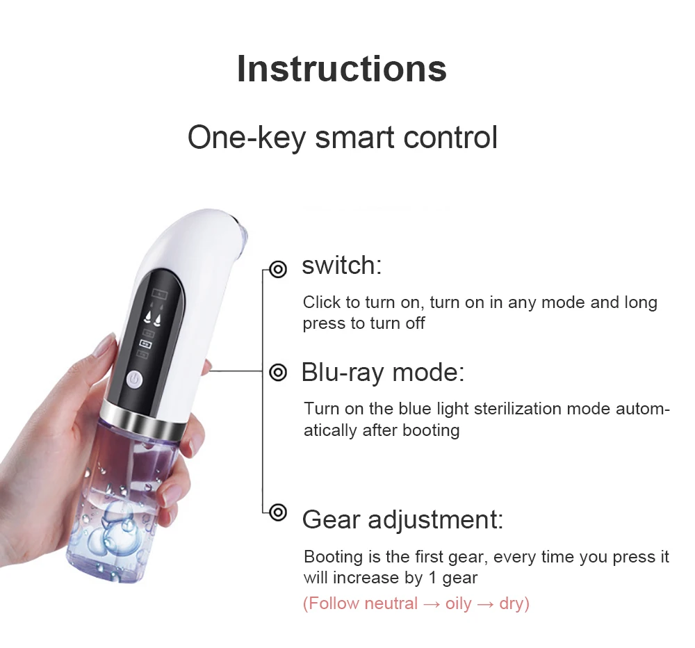 

USB Rechargeable Blackhead Remover Water Cycle Pore Acne Pimple Removal Vacuum Suction Facial Electric Small Bubble Cleaner Tool