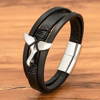 xqni new fashion irregular wings design multi layer braided rope black leather bracelet for men gifts bangle jewelry accessories