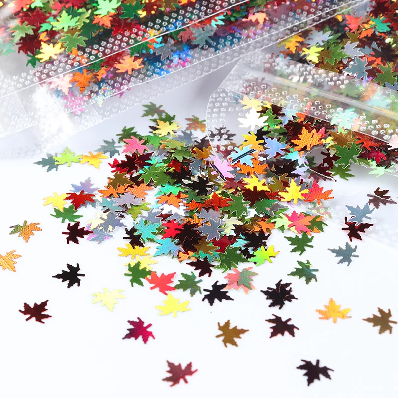 4 Bags Sparkly Fall Maple Leaves Holographic Sequins Kit For Nail Art Decorations Chameleon Glitter Flakes Design Christmas | Красота и