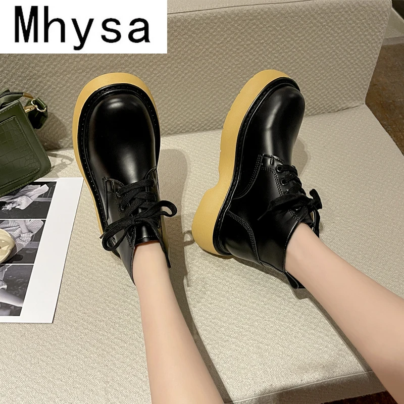 

Women Platform Ankle Boots 2021 Autumn Lace Up Leather Army Combat Boots Fashion Gothic Shoes Women's Short Motorcycle Boots