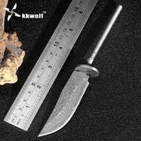 kkwolf high carbon steel damascus pattern hunting knives diy blade billet blank sharp fixed blade camping survival knife parts