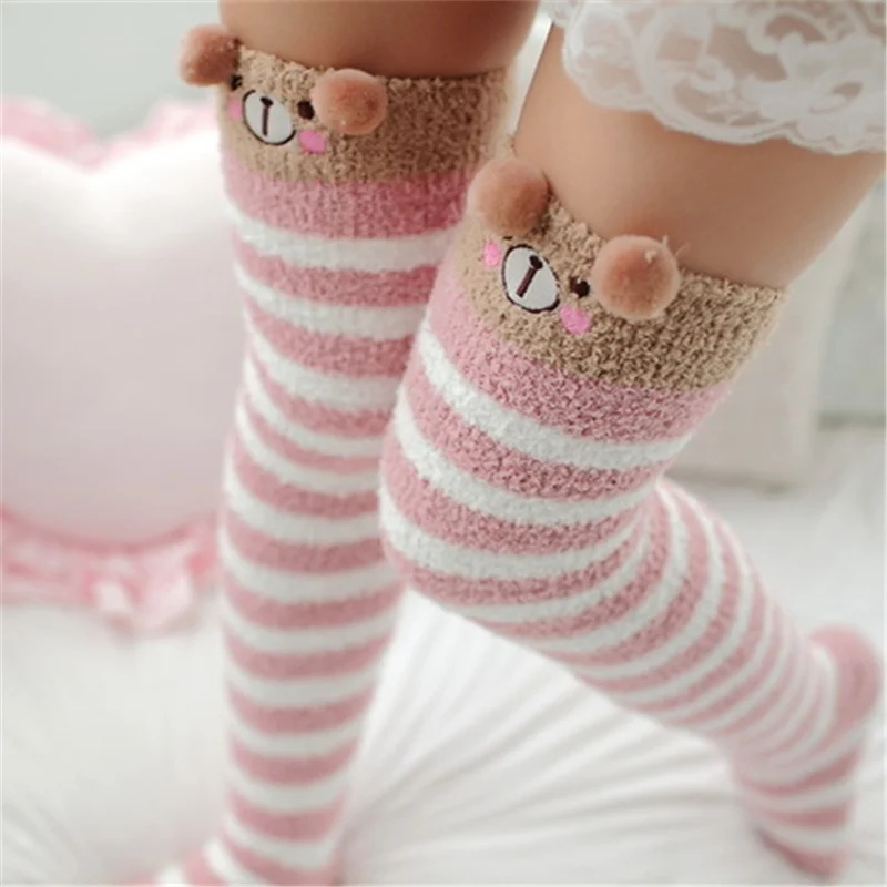 Kawaii зимние теплые носки для сна плотные длинные с животными девочек милые