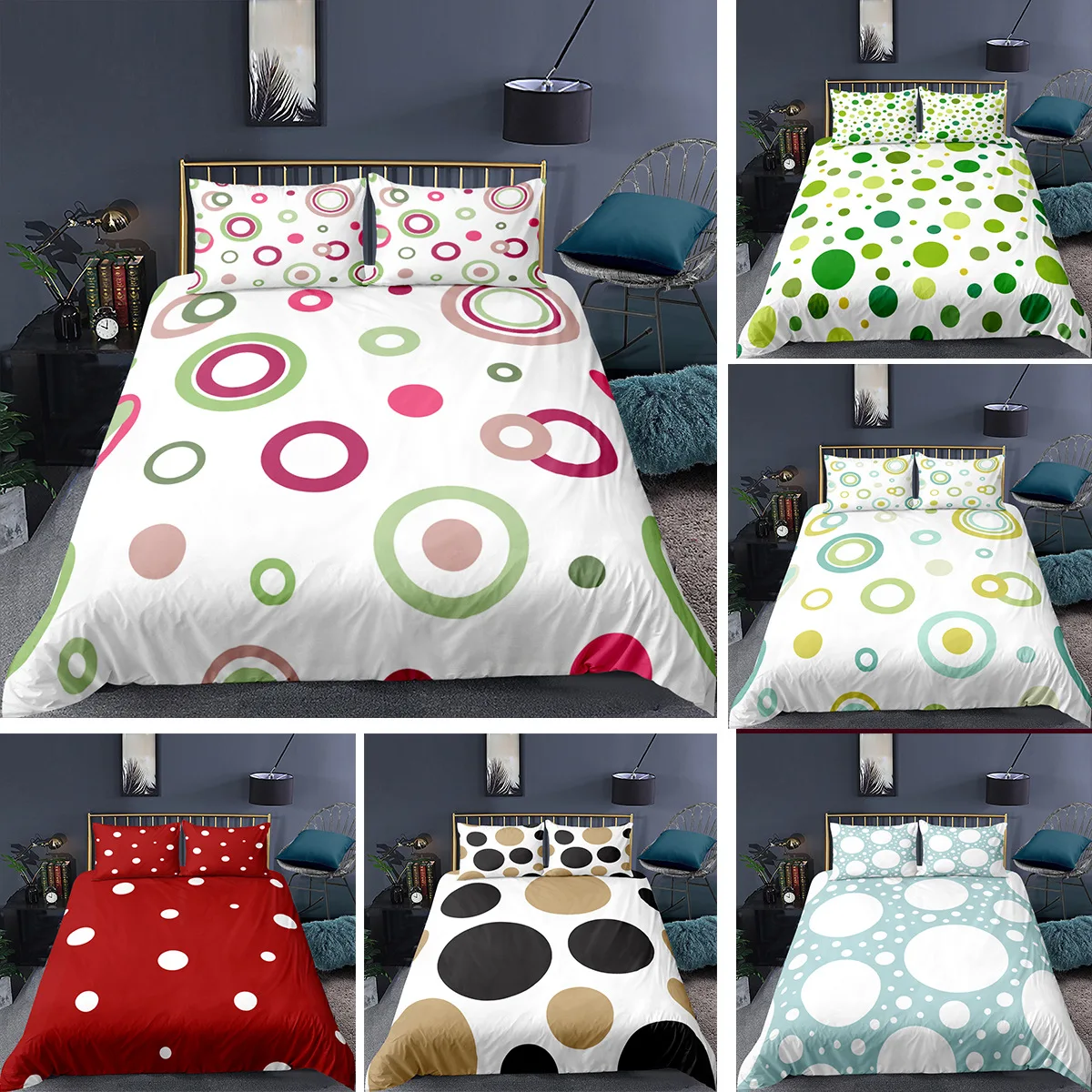 

2/3 Pieces Microfiber Duvet Cover Set Ultra Soft Colour Polka Dots Design Zipper Closure Bedding Set with Pillowcases