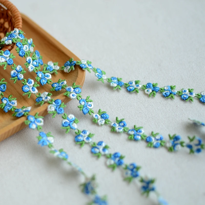 Дешевые 5 м/лот 1 см синий цветок кружевной отделкой лента постельные аксессуары