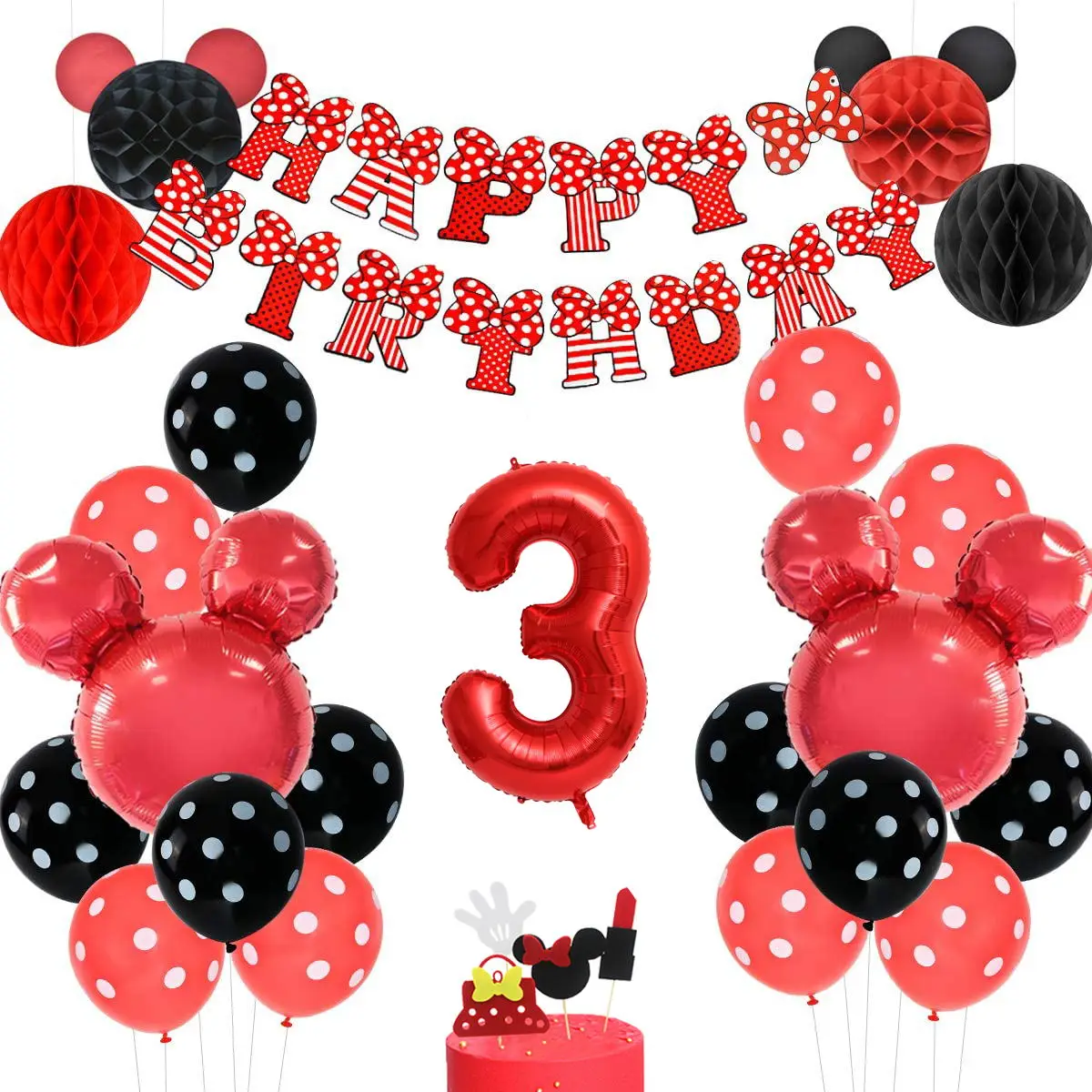 

Minnie Mouse 1-9st Birthday Party Decorations Balloons Cake Topper Honeycomb Balls for Girls Baby Shower Party Decor Supplies