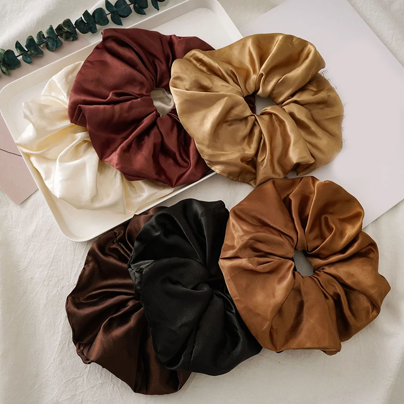 

1PC Satin Silk Scrunchie Hair Ring Headwear Solid Color Elastic Hair Bands Large Size Ponytail Holder Hair Ties Accessories