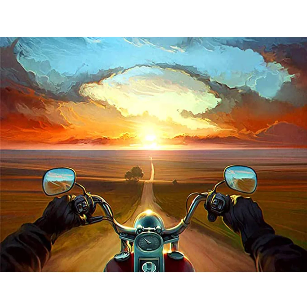 

Diamond painting 5D DIY Full Diamond Embroidery Abstract Picture Sunset Riding Motorcycle Inlaid Mosaic Home Decor Unique Gift