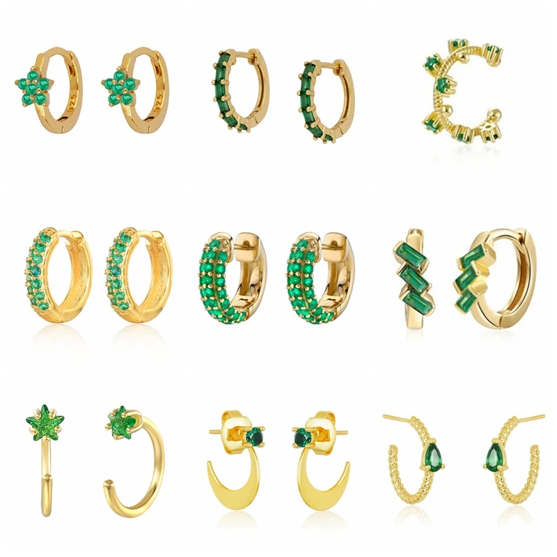 

BOKAO Earrings 2021 Trend Pendientes Plata 925 Ins Emerald Hoop Earrings Piercing Gold/Silver Woman Jewelry Bijoux Femme Серьги