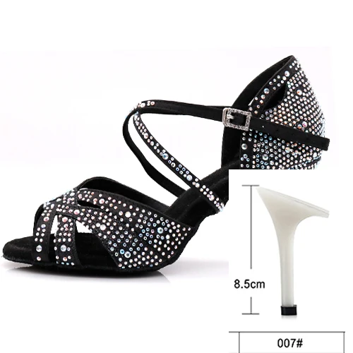 black heel 8.5cm WUXIJIAO доступно в черном и белом цвете, кроссовки женские танцевальные туфли для джаз, сальса Латина Танцы обувь квадратный Обувь для танцев со стразами свежий Цвет - Цвет: black heel 8.5cm