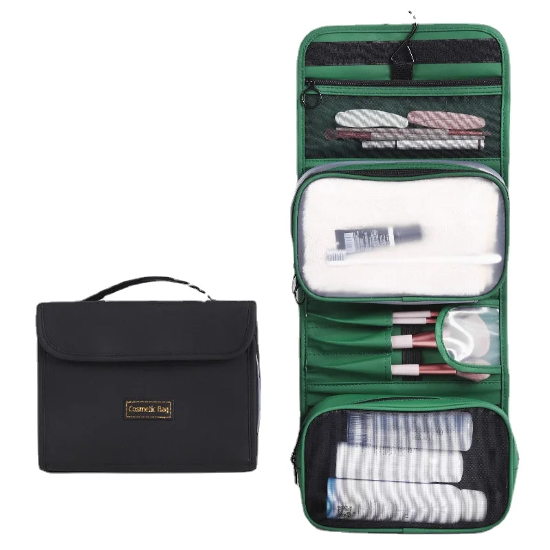 

Leather Women Hanging Toiletry Organizer Cosmetic Bag Makeup Storage Pouch Beautician Folding Travel Wet And Dry Wash Bag