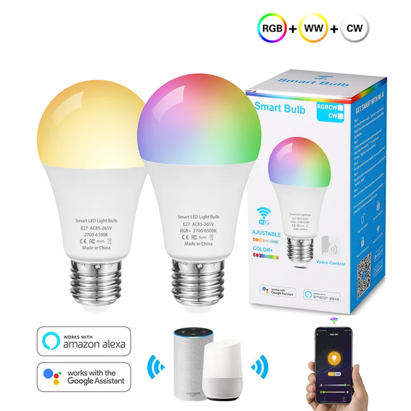 Умная Светодиодная лампа E27 12 Вт с Wi Fi приглушаемая цветная RGB холодным белым
