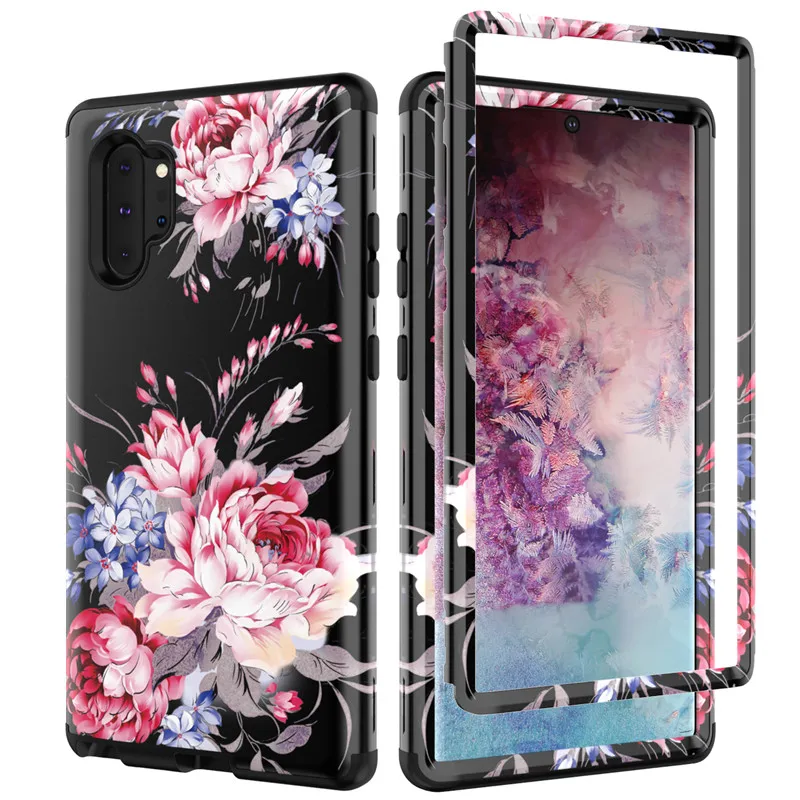 Передняя и задняя 360 градусов полный корпус защитный чехол для samsung note10 Plus мраморный цветок блестящий PU силиконовый ударостойкая гибридная Броня