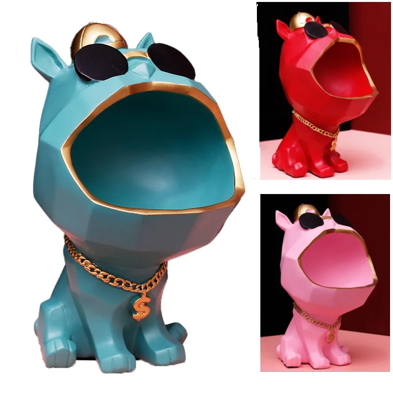 

Bulldog Sculpture Table Decor Fruit Dish Multifunction Desk Storage Statue Coin Bank Decor Figurine Entrance Key Storage